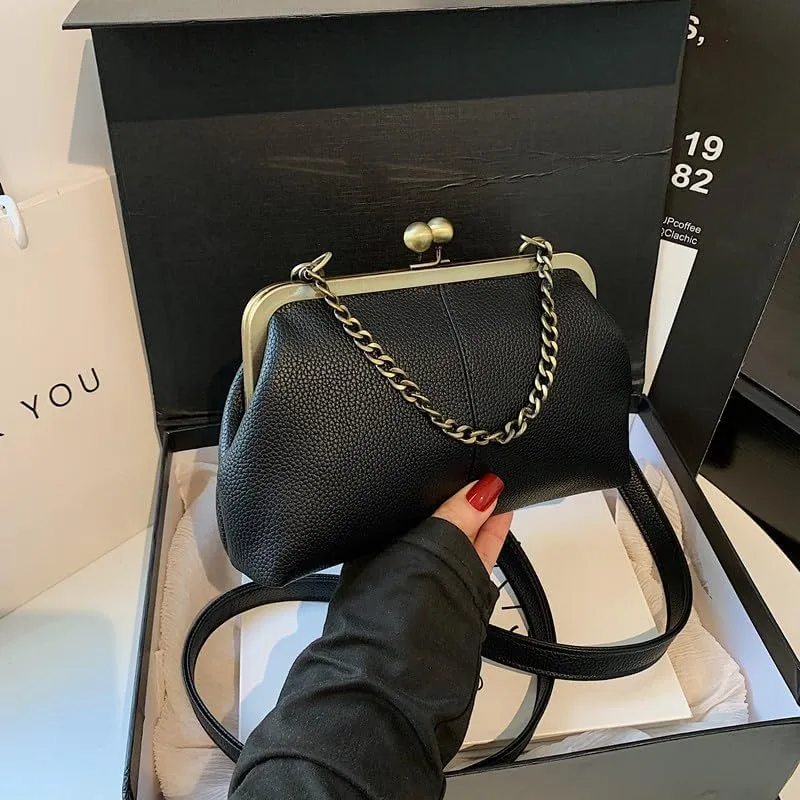 Kiss Lock Purses and Handbags Kisslock Crossbody Bag Vintage Shoulder Clutch Purses for Women
