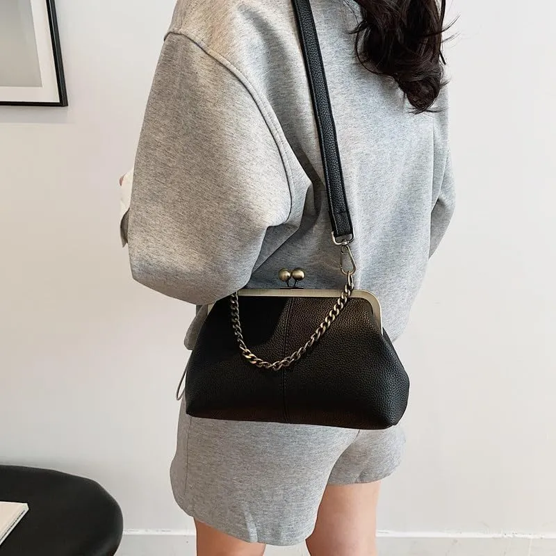Kiss Lock Purses and Handbags Kisslock Crossbody Bag Vintage Shoulder Clutch Purses for Women