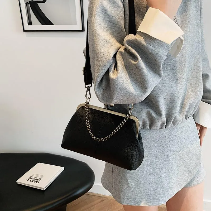 Kiss Lock Purses and Handbags Kisslock Crossbody Bag Vintage Shoulder Clutch Purses for Women