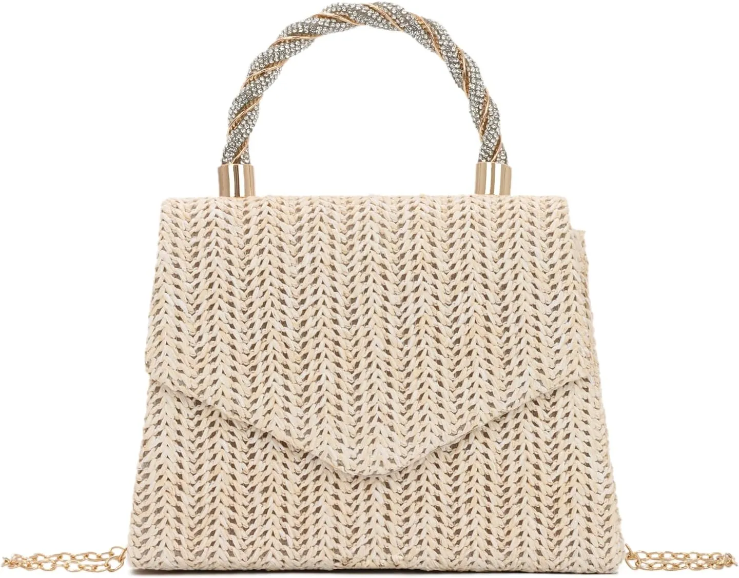 KUANG! Summer Straw Purse for Women Woven Straw Clutch Handbag Shoulder Evening Purse Party Beach Tote Bag
