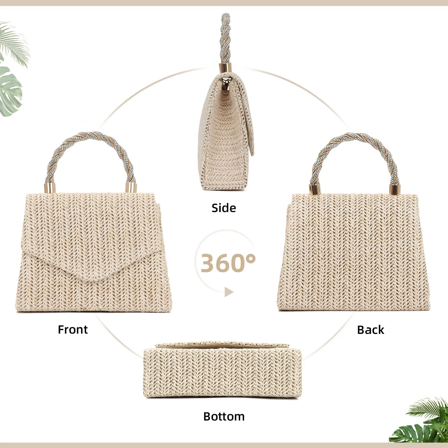 KUANG! Summer Straw Purse for Women Woven Straw Clutch Handbag Shoulder Evening Purse Party Beach Tote Bag