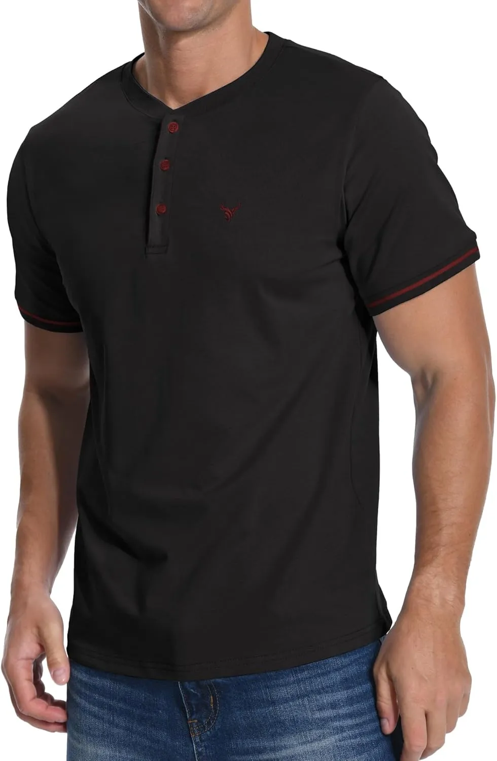 KUYIGO Men's Henley Shirts Short Sleeve Casual Button Cotton Embroidery Fashion Lightweight T-Shirts Tops