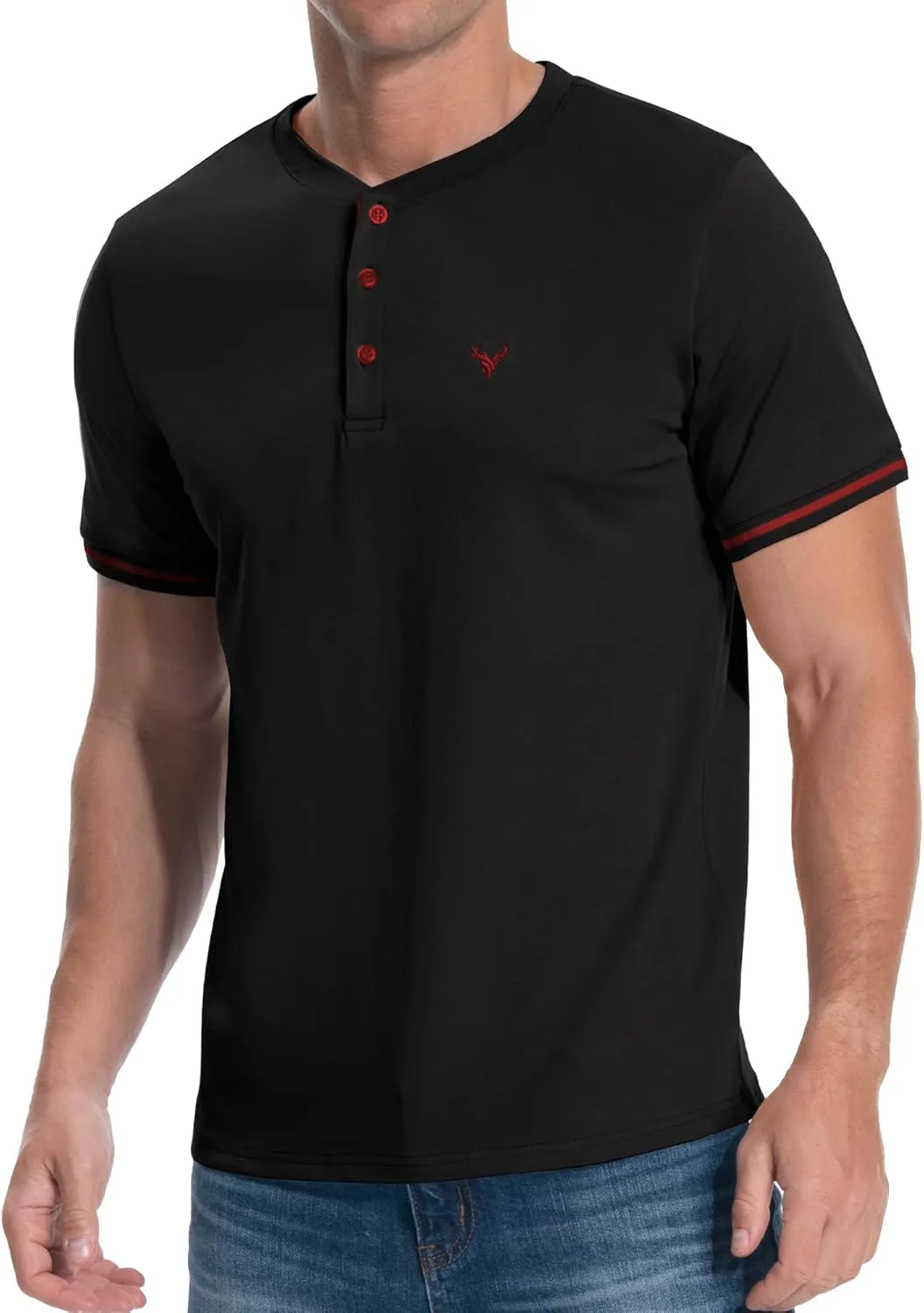 KUYIGO Men's Henley Shirts Short Sleeve Casual Button Cotton Embroidery Fashion Lightweight T-Shirts Tops