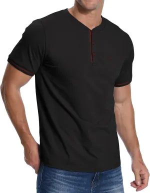 KUYIGO Men's Henley Shirts Short Sleeve Casual Button Cotton Embroidery Fashion Lightweight T-Shirts Tops