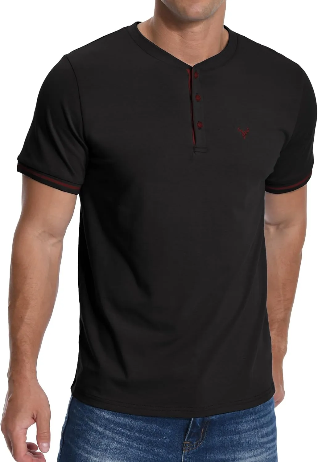 KUYIGO Men's Henley Shirts Short Sleeve Casual Button Cotton Embroidery Fashion Lightweight T-Shirts Tops