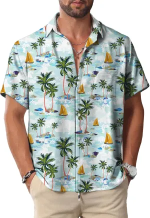 KYKU Hawaiian Shirt for Men: Beach Vacation Summer Short Sleeve Button Down Mens Shirts Casual Stylish