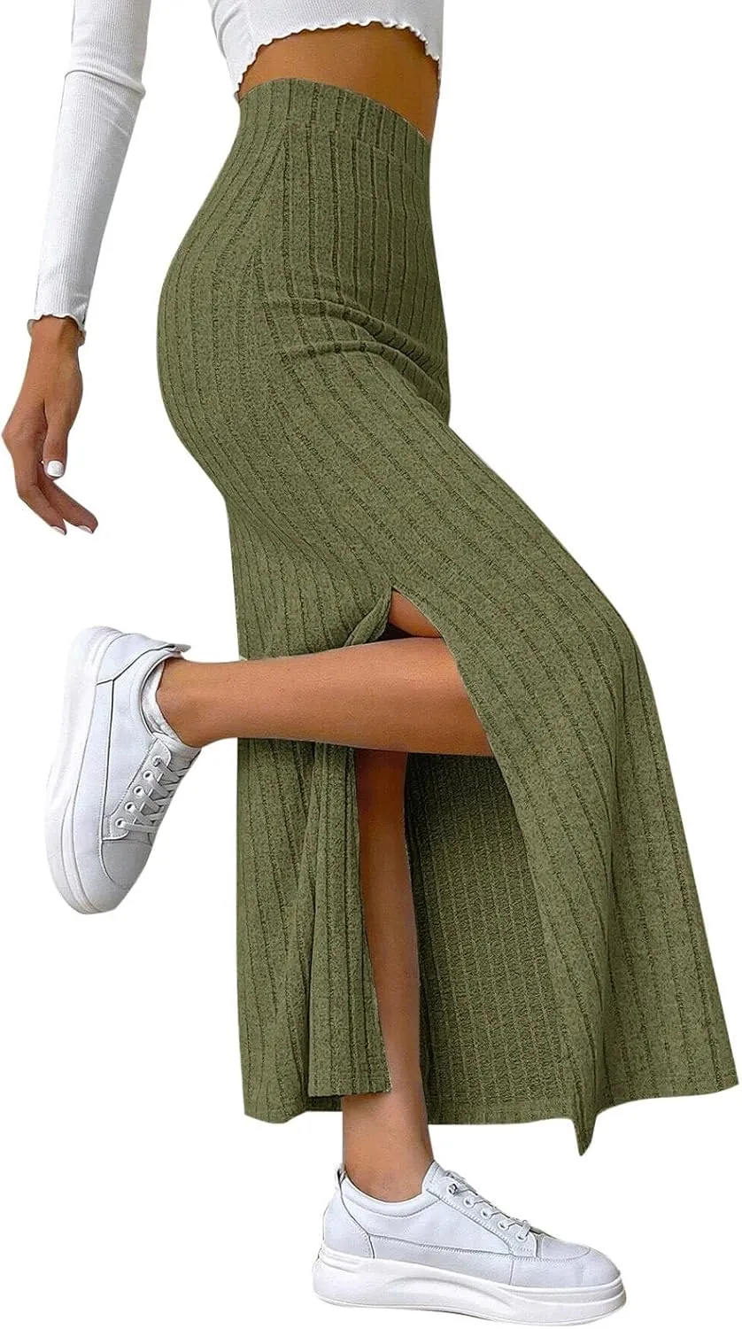 Lace Bed Skirt European and Border Spring and Summer Waisted Side Slit Slim Knitted Skirt Women's Hakama A Line