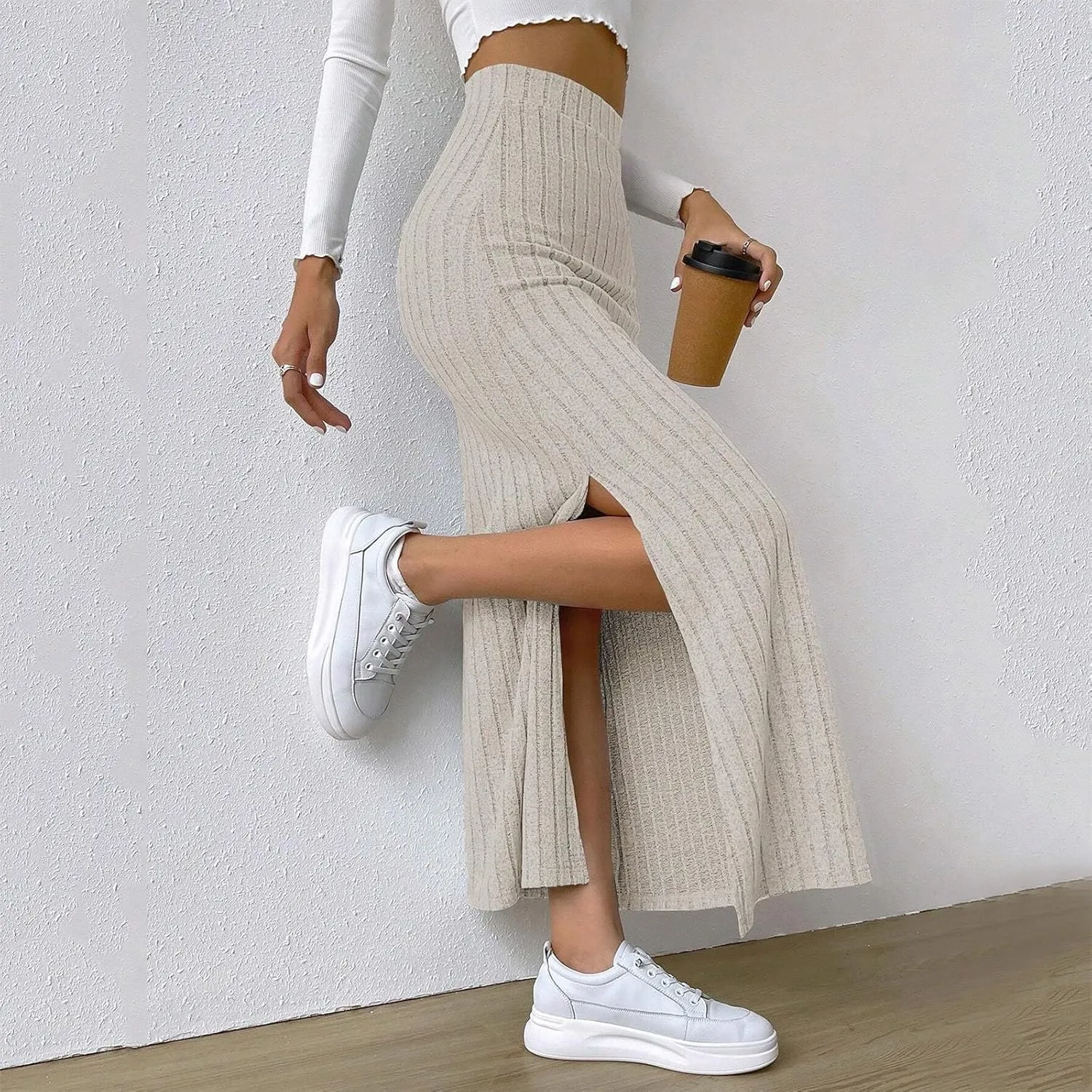 Lace Bed Skirt European and Border Spring and Summer Waisted Side Slit Slim Knitted Skirt Women's Hakama A Line