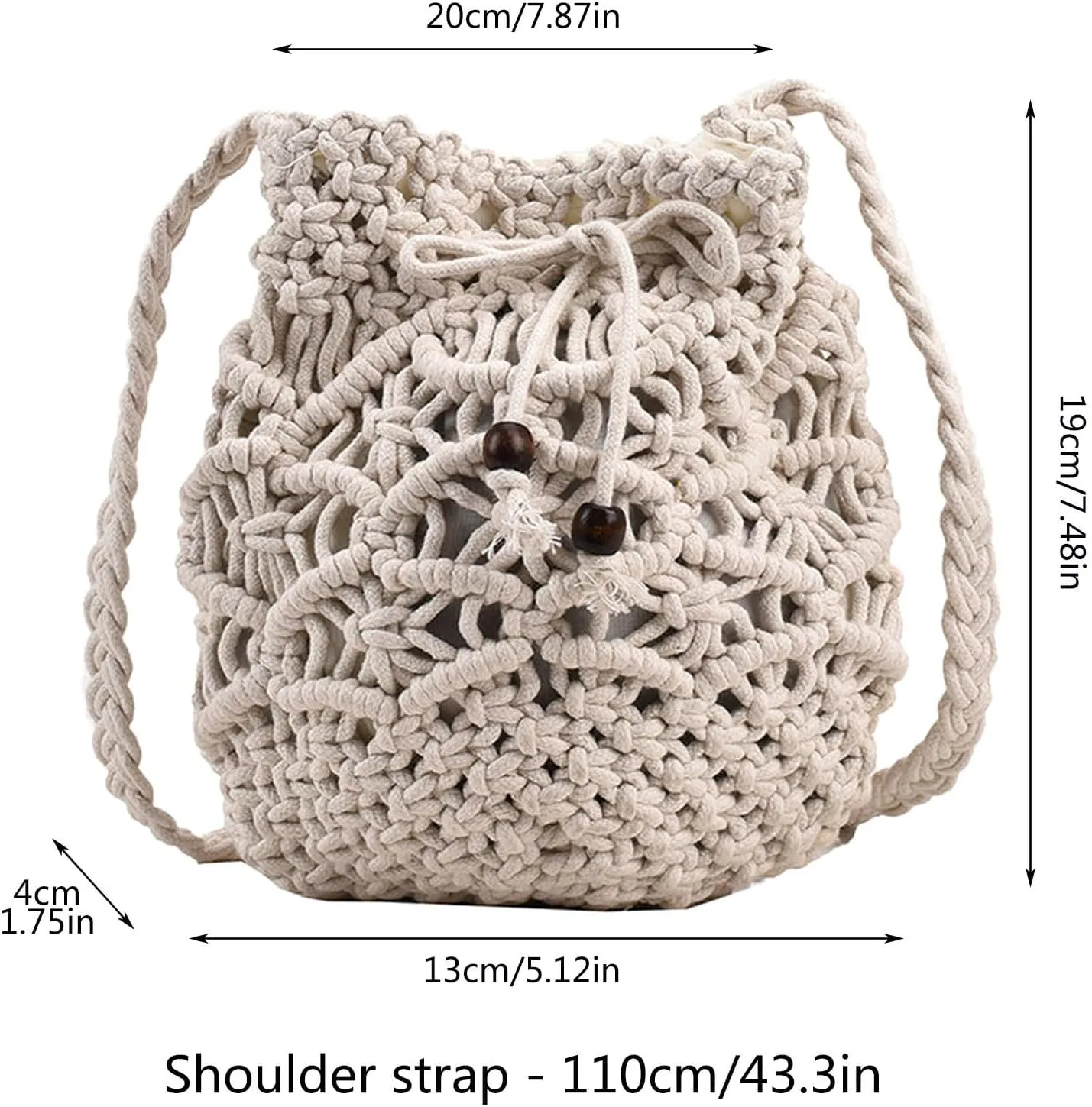 Ladies Crossbody Bag Literary Single Shoulder Vintage Cotton Woven Drawstring Fresh Beach Bags Satchel (Khaki, One Size)