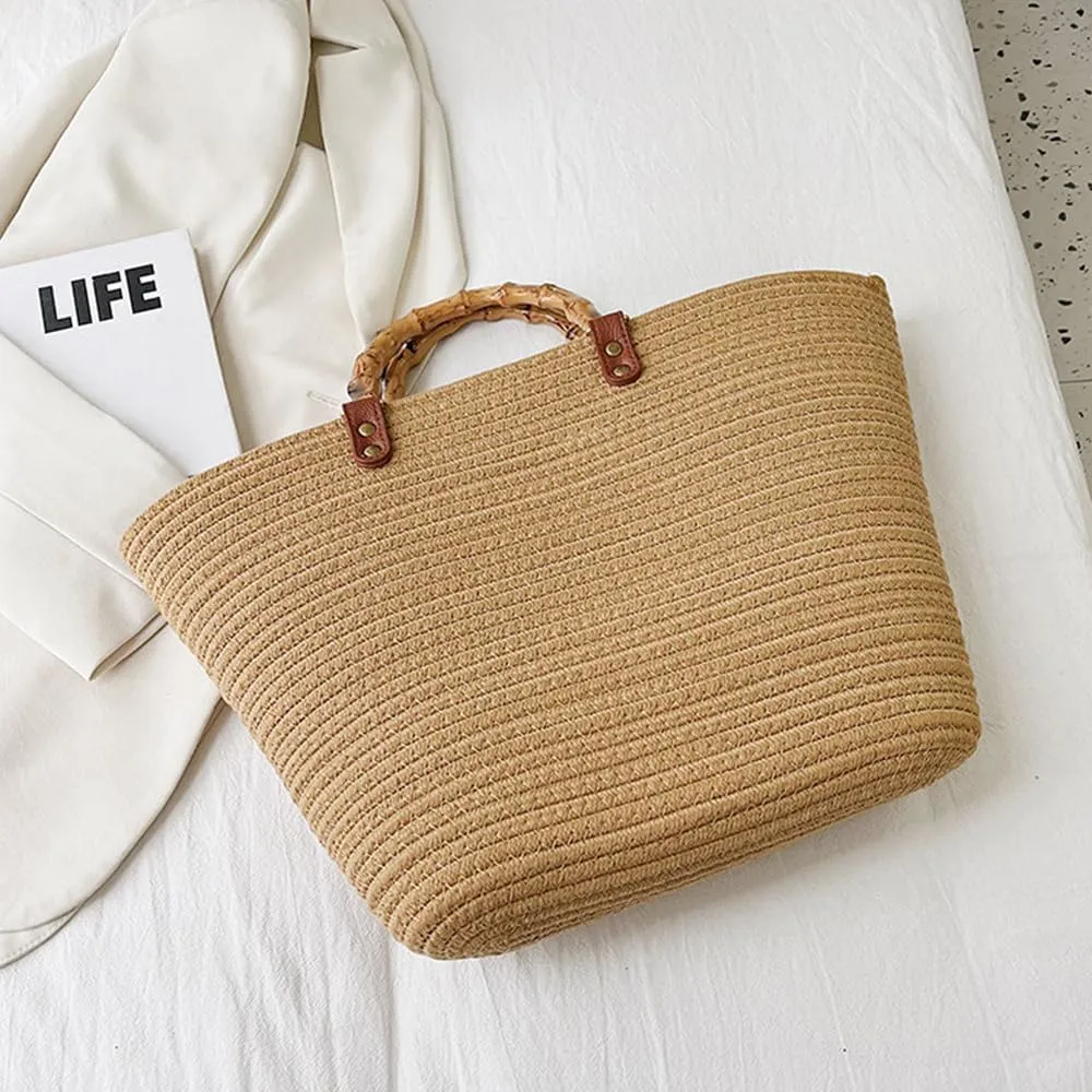Large Capacity Tote Bag for Women Hand-Woven Straw Bag with Plastic Handle Woven Summer Tote Handbag Travel Beach