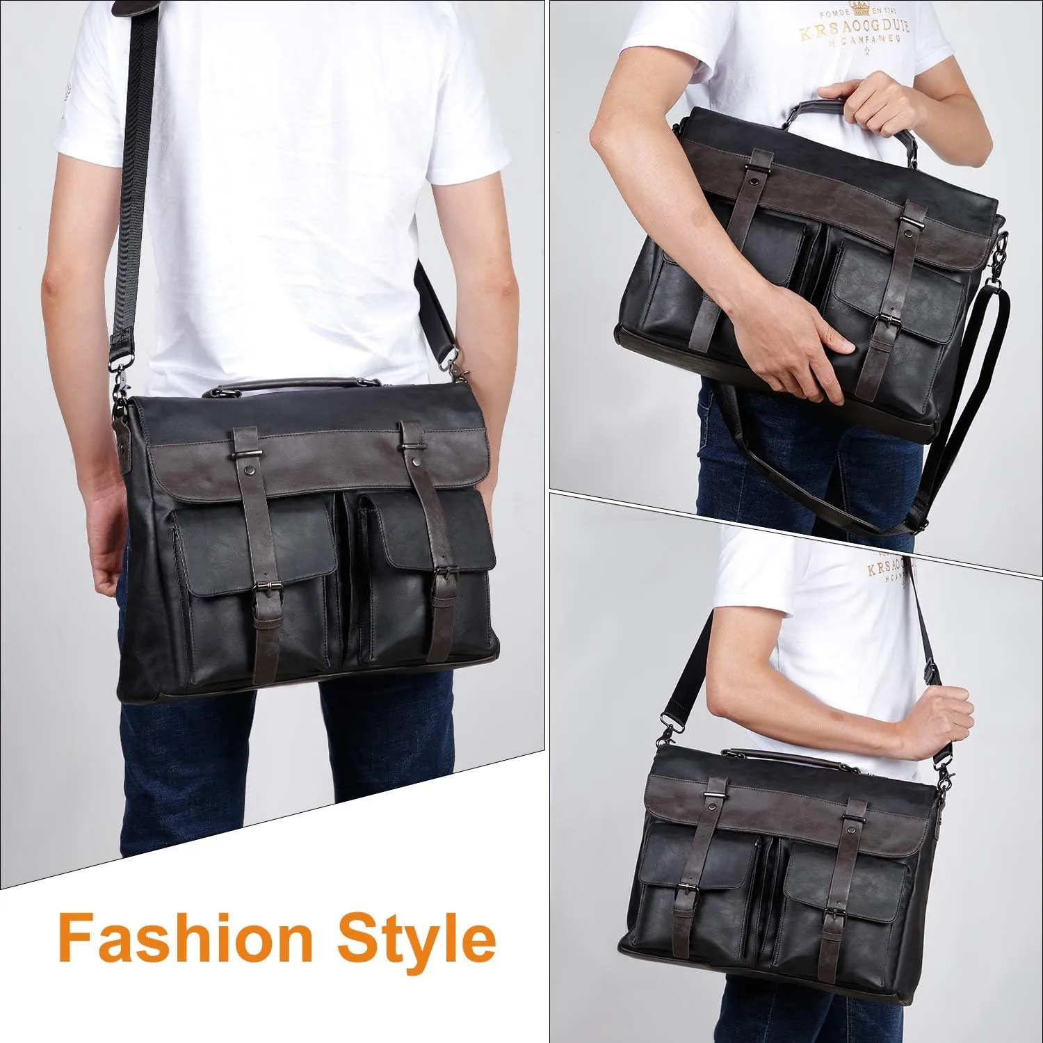 Leather Messenger Bag for Men, 15.6 Inch Vintage Laptop Bag Briefcase Satchel