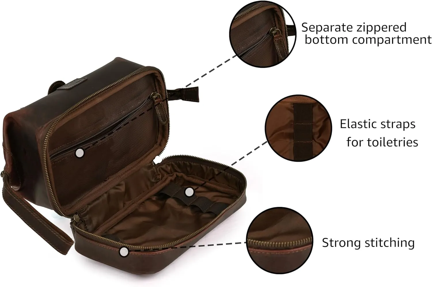 LEATHER VILLAGE Genuine Leather Dopp Kit  Large Travel Toiletry Bag with Waterproof Lining, Dual-Zip Design for Men & Women, Organizer for Shaving, Makeup & Essentials - Cherry
