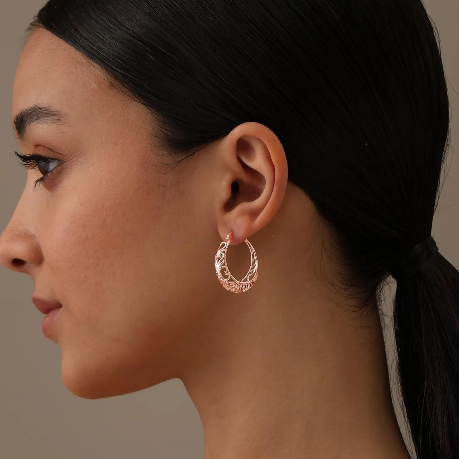 LeCalla 925 Sterling Silver Chunky Hoop Earrings | Filigree Mesh Heart Click Top Hoops for Women