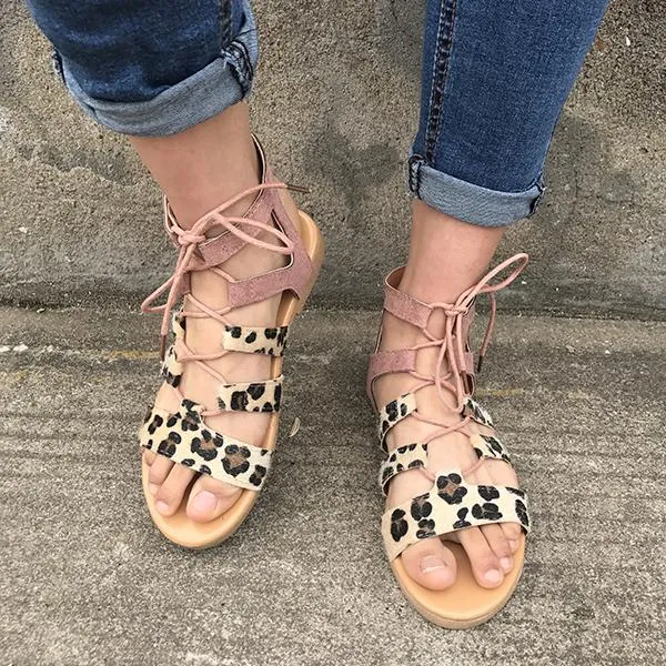 Leopard Printed Lace-Up Sandals