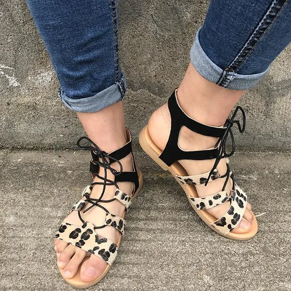 Leopard Printed Lace-Up Sandals