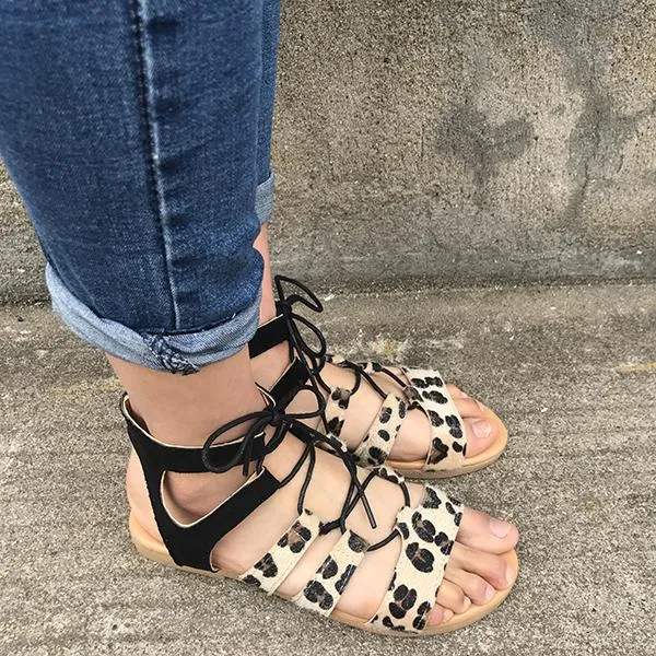 Leopard Printed Lace-Up Sandals
