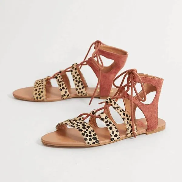 Leopard Printed Lace-Up Sandals