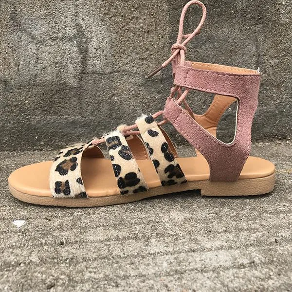 Leopard Printed Lace-Up Sandals