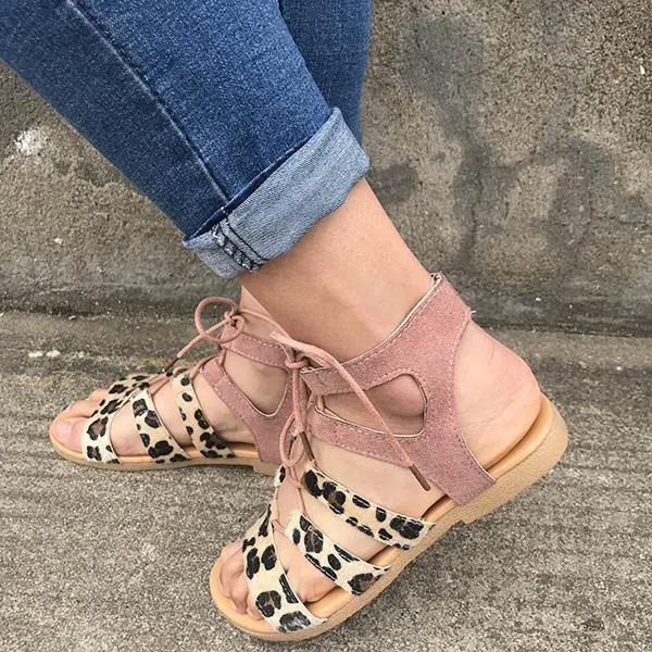 Leopard Printed Lace-Up Sandals