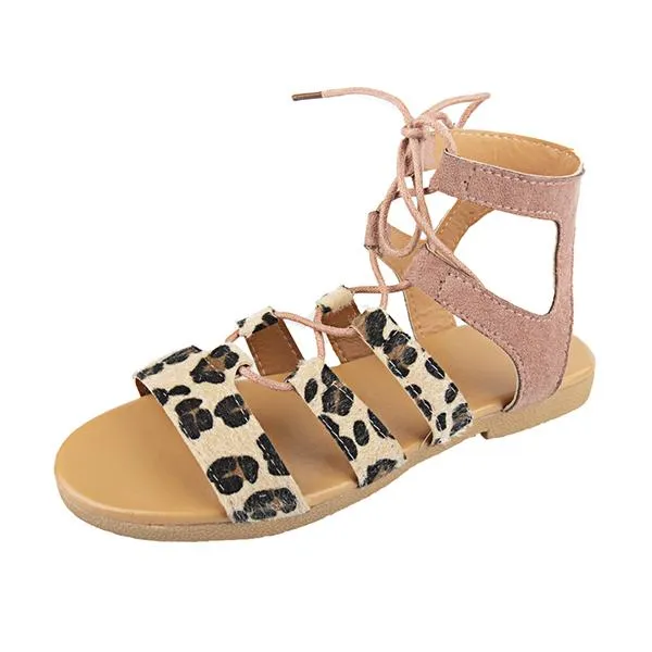 Leopard Printed Lace-Up Sandals