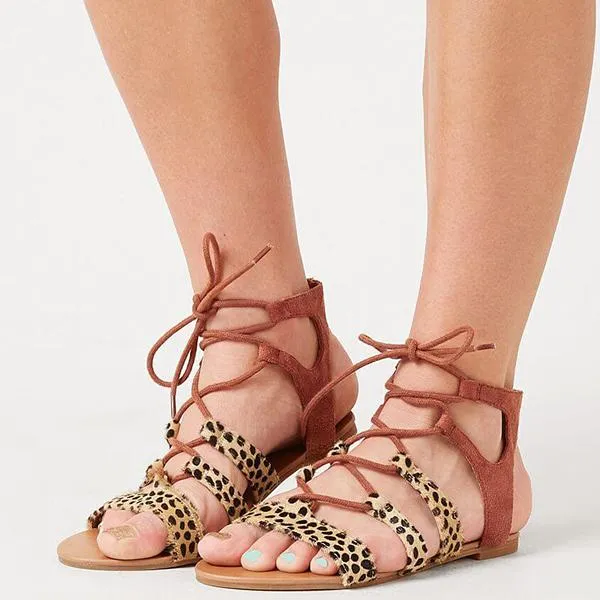Leopard Printed Lace-Up Sandals