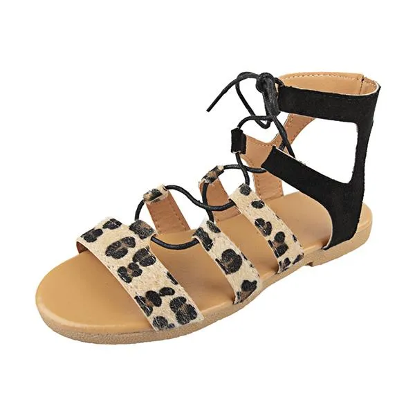Leopard Printed Lace-Up Sandals