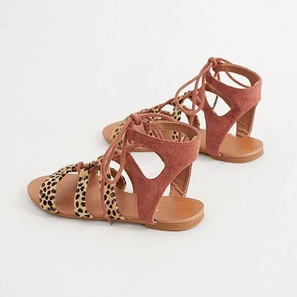 Leopard Printed Lace-Up Sandals
