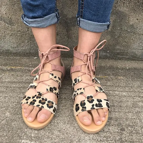 Leopard Printed Lace-Up Sandals