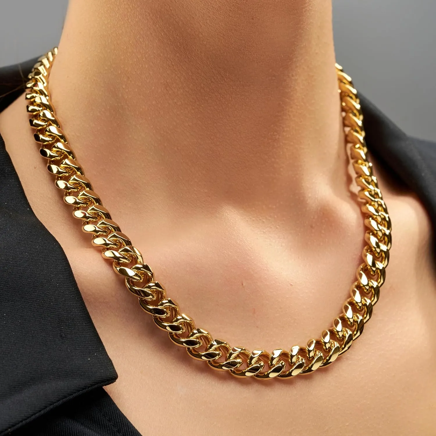 LIFETIME JEWELRY 11mm Cuban Link Miami Curb Chain Necklace for Men Women Diamond Cut 24k Real Gold Plated