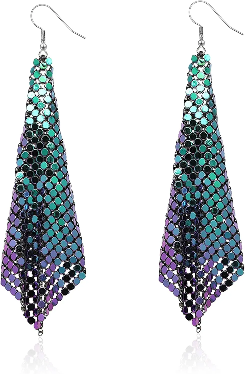 Lightweight Sequin Dangle Earrings Metal Mesh Grid Tassel Drop Colorful Sequin Earrings for Women Disco Party Bar