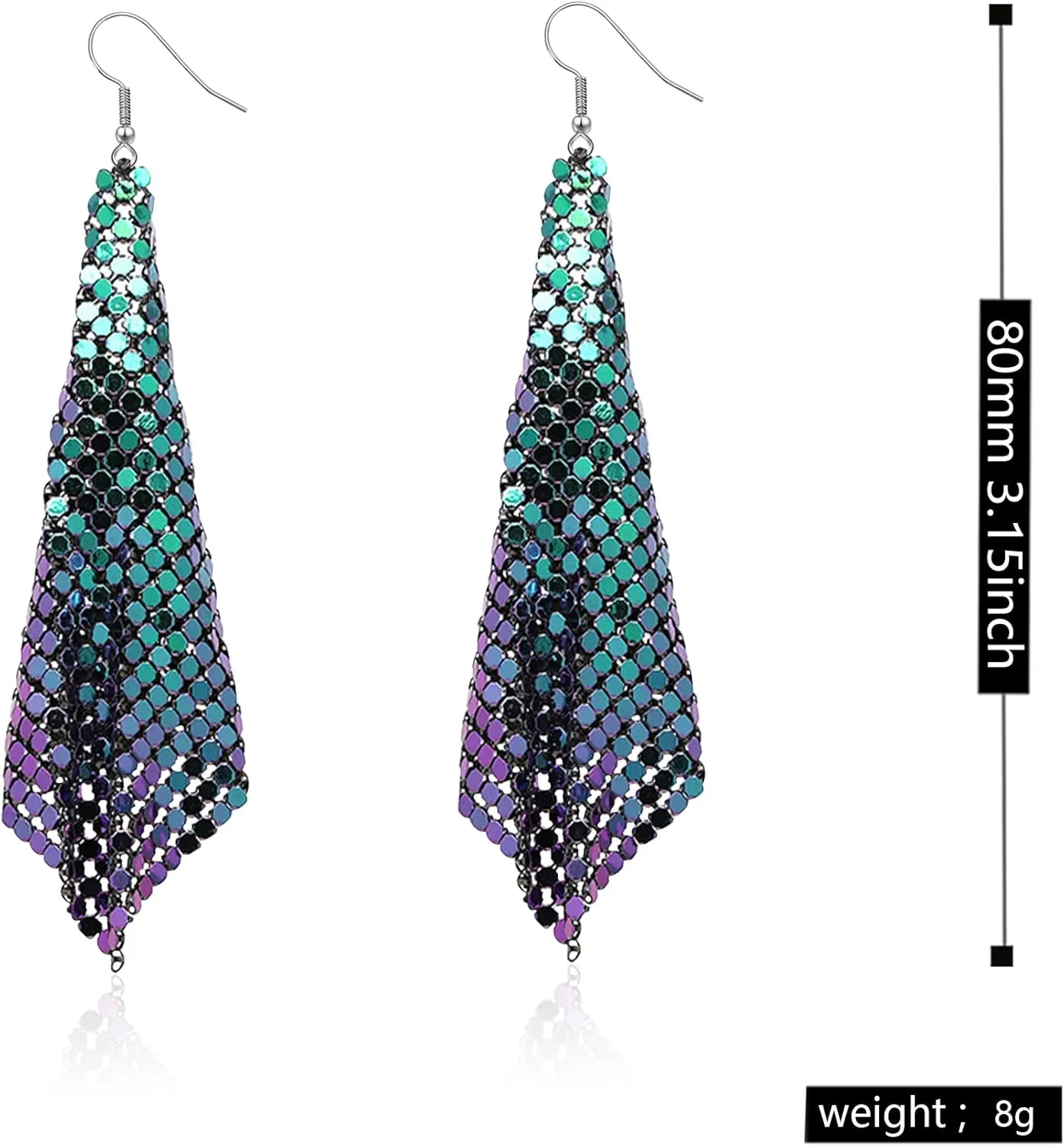 Lightweight Sequin Dangle Earrings Metal Mesh Grid Tassel Drop Colorful Sequin Earrings for Women Disco Party Bar