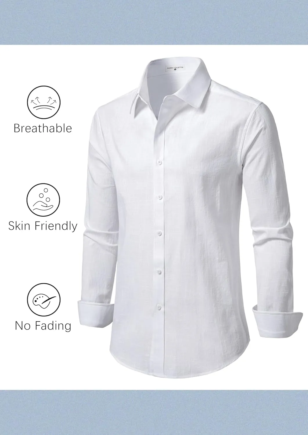 Linen Shirts for Men Casual Button Down Long Sleeve Shirt Solid Summer Beach Hawaiian Shirts