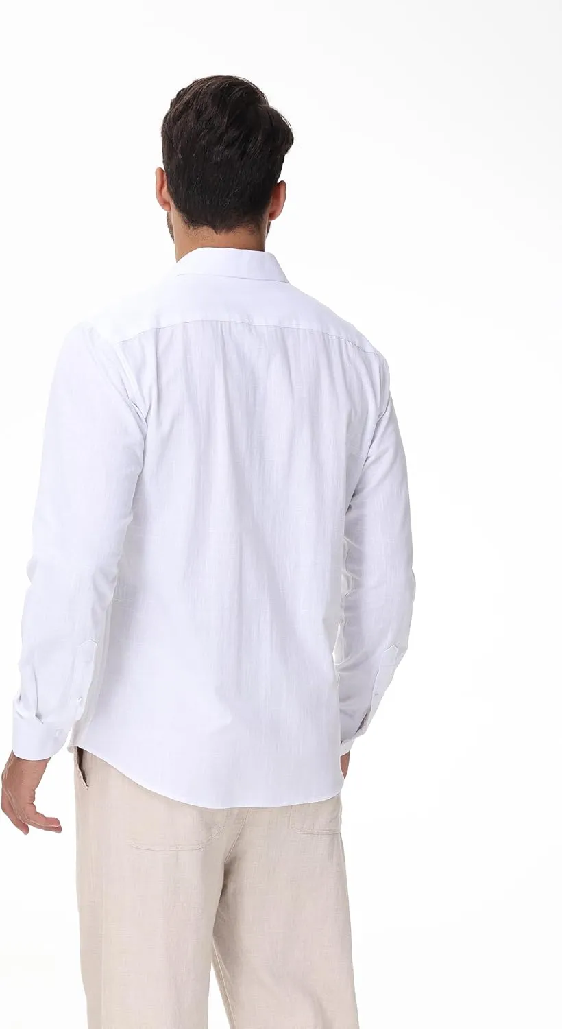 Linen Shirts for Men Casual Button Down Long Sleeve Shirt Solid Summer Beach Hawaiian Shirts