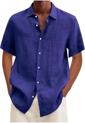 Linen Shirts for Men Cuban Shirts Guayabera Button Down Shirt Short Sleeve Summer Hawaiian Shirt