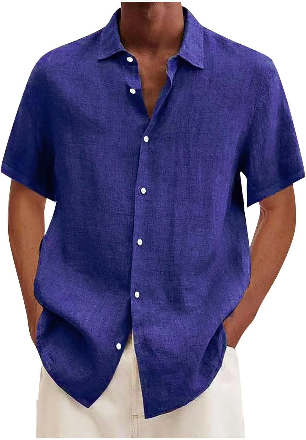 Linen Shirts for Men Cuban Shirts Guayabera Button Down Shirt Short Sleeve Summer Hawaiian Shirt