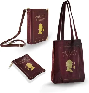 Literary Themed Bag Collection-Sherlock Holmes |Red Set|Stylish&Unique Tote&Bookcover Shoulder&Clutch Bags |Canvas&Pu Leather|Literary Enthusiasts |Practical &Reusable For Daily Use