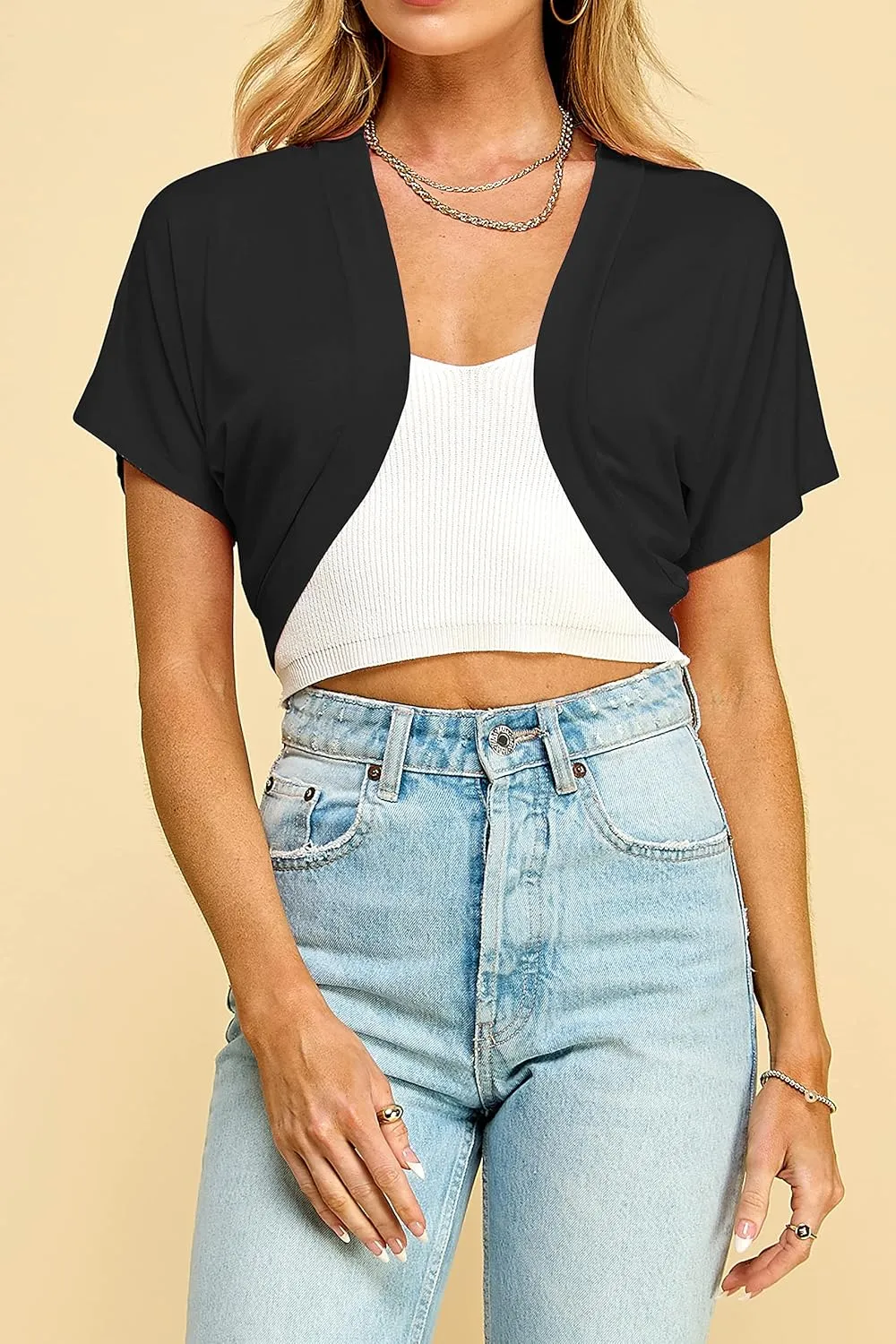 Lock and Love Women's Versatile Open Front Lightweight Short Sleeve Bolero Shrug