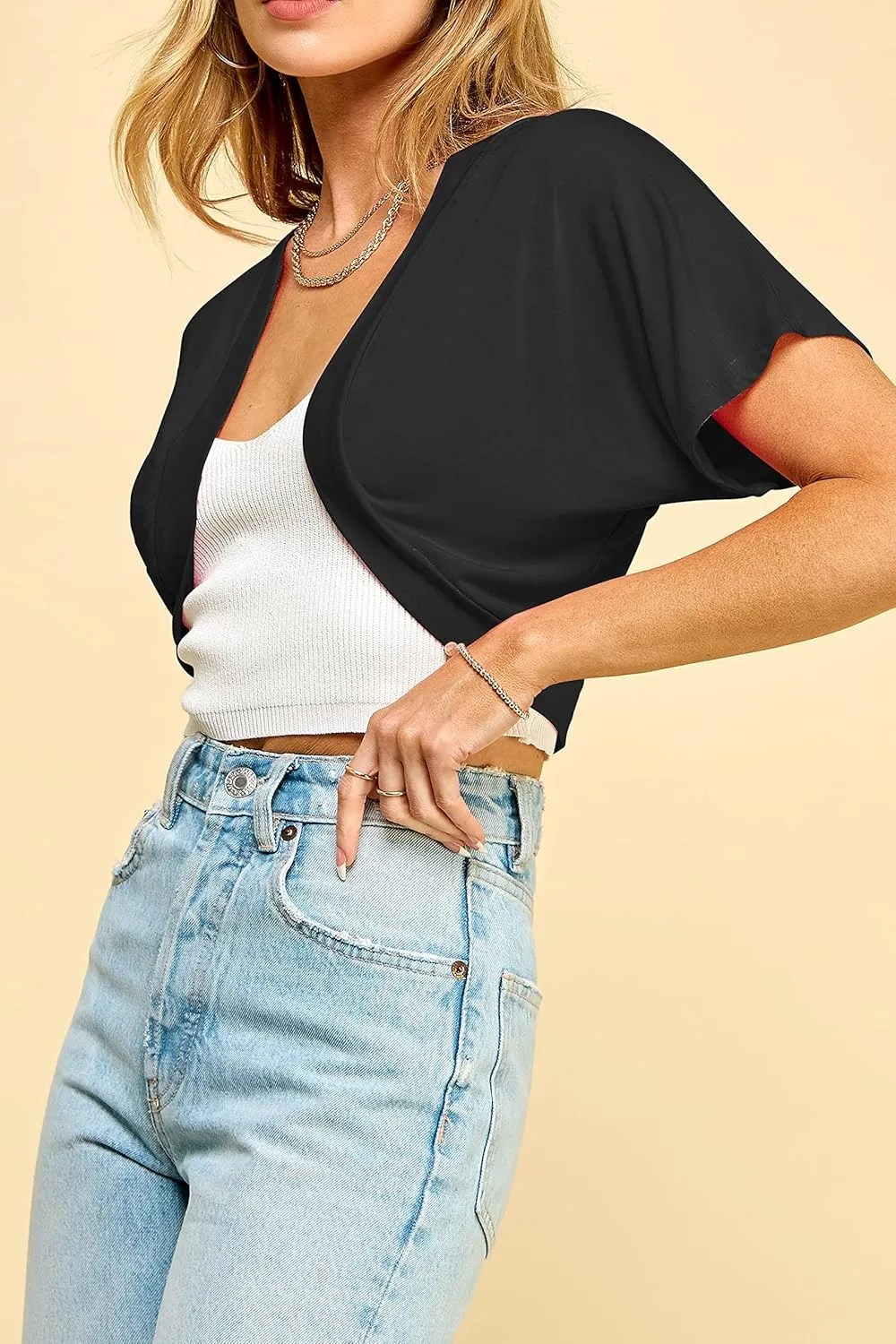 Lock and Love Women's Versatile Open Front Lightweight Short Sleeve Bolero Shrug