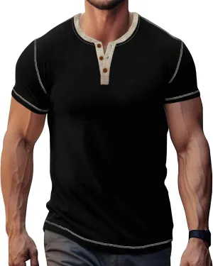 LOGEEYAR Men's Henley Shirts Short Sleeve Basic Casual Shirt Lightweight Button T-Shirts