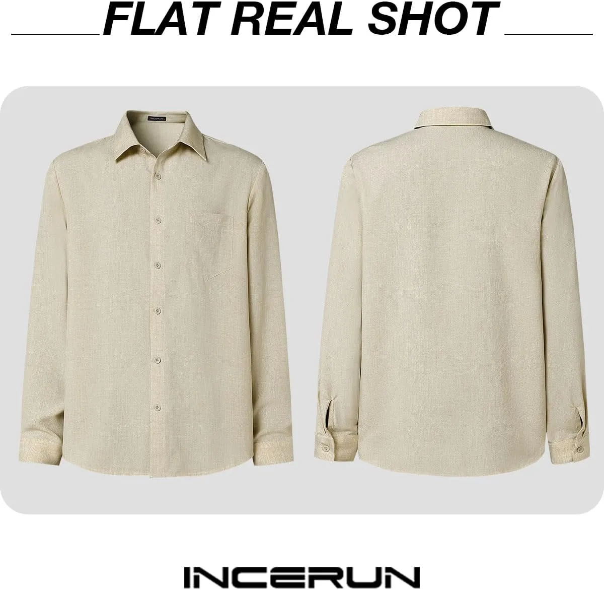 Long Sleeve Shirts for Men Button Down Shirt Linen Collared Dress Shirt with Pocket
