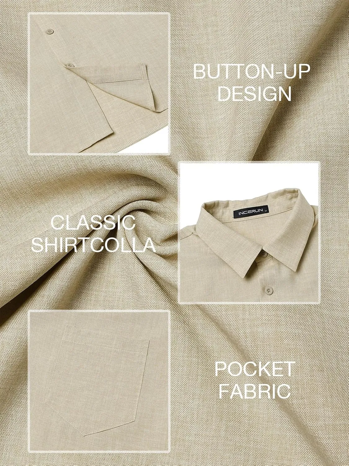 Long Sleeve Shirts for Men Button Down Shirt Linen Collared Dress Shirt with Pocket