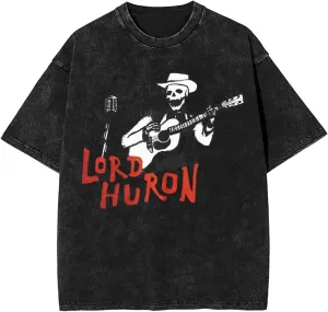 Lord Music Huron T Shirt Men's Vintage Oversized T-Shirts Comfortable Casual Round Neck Short Sleeve Black