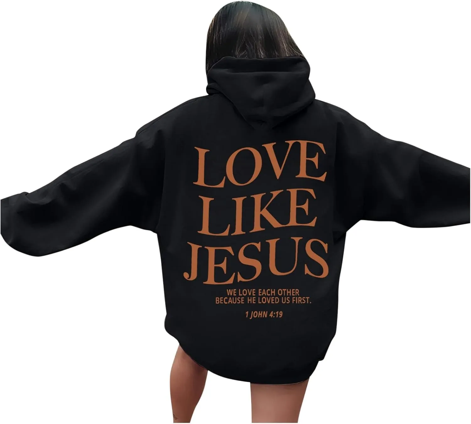 Love Like Jesus Graphic Christian Hoodies for Women Girls Bible Verse Oversized Long Sleeve Pocket Y2K Sweatshirt