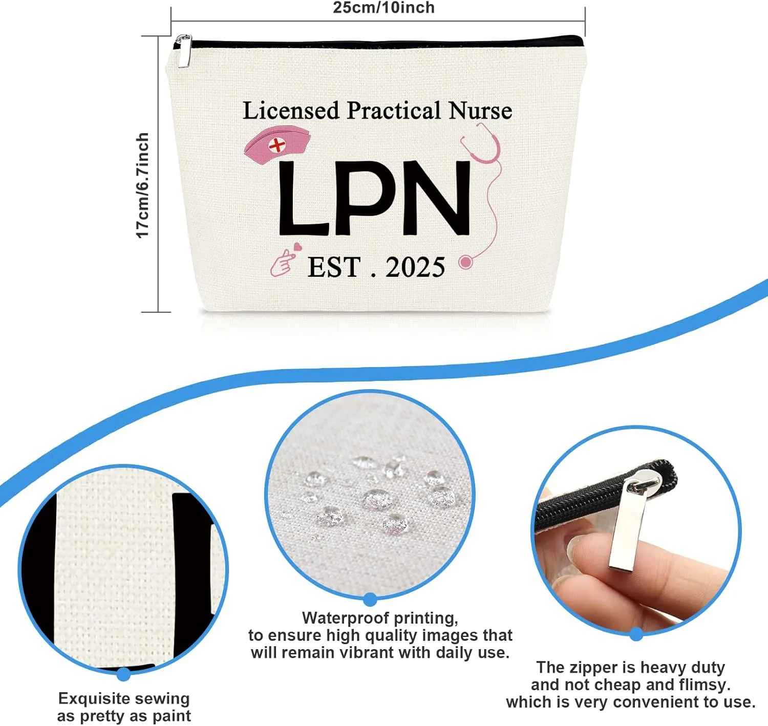 LPN Nurse Gifts Licensed Practical Nurse Gifts Makeup Bag Nursing Graduation Gift Cosmetic Bag Birthday Christmas Nurses Week Gift for LPN Nurses RN Medical Student Inspirational Present Travel Pouch