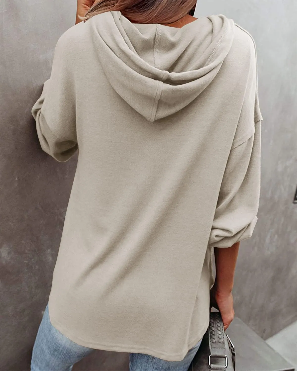 LuckyMore Women's Sweatshirts Hoodie Casual V Neck Long Sleeve Button Pullover Tunic Tops