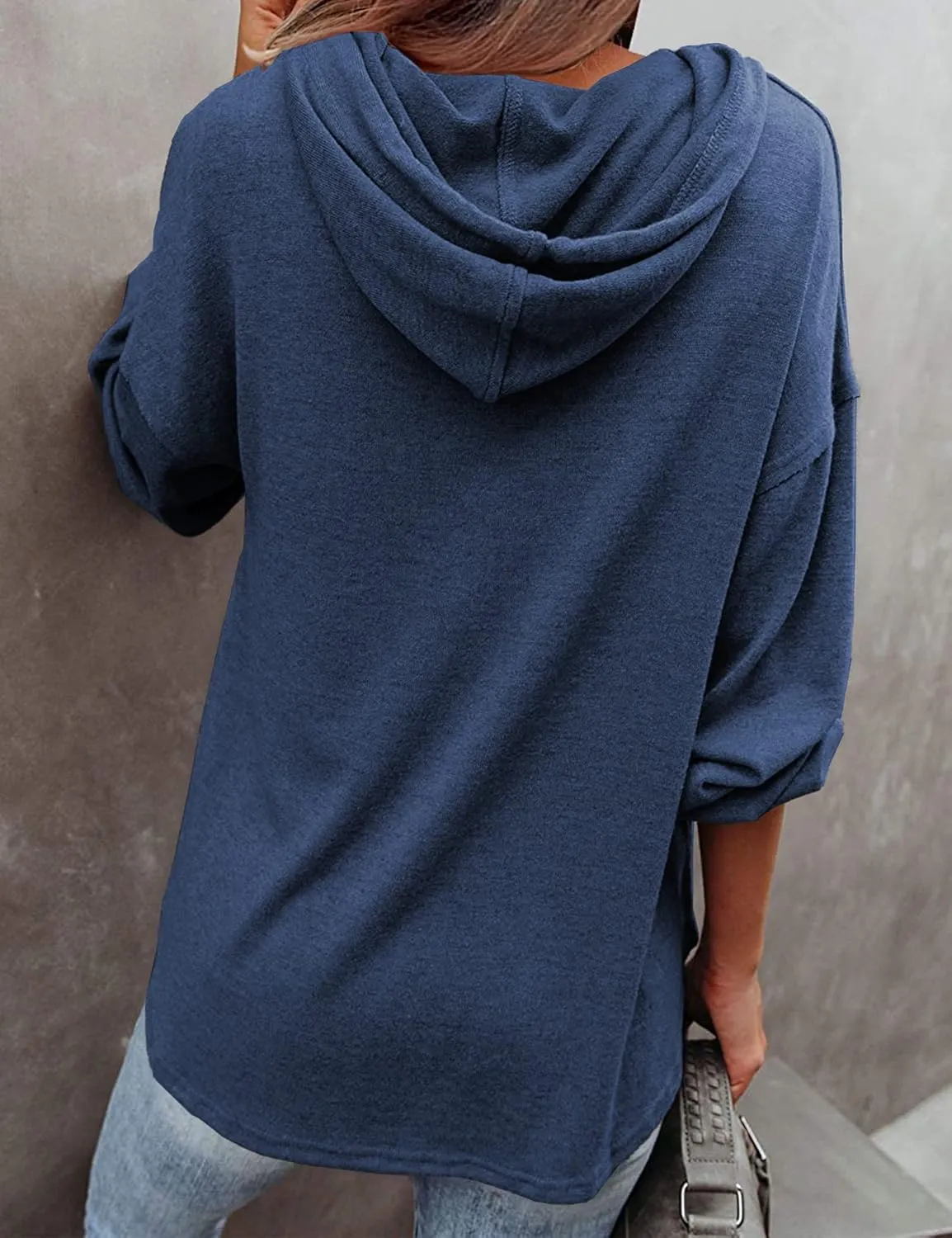 LuckyMore Women's Sweatshirts Hoodie Casual V Neck Long Sleeve Button Pullover Tunic Tops