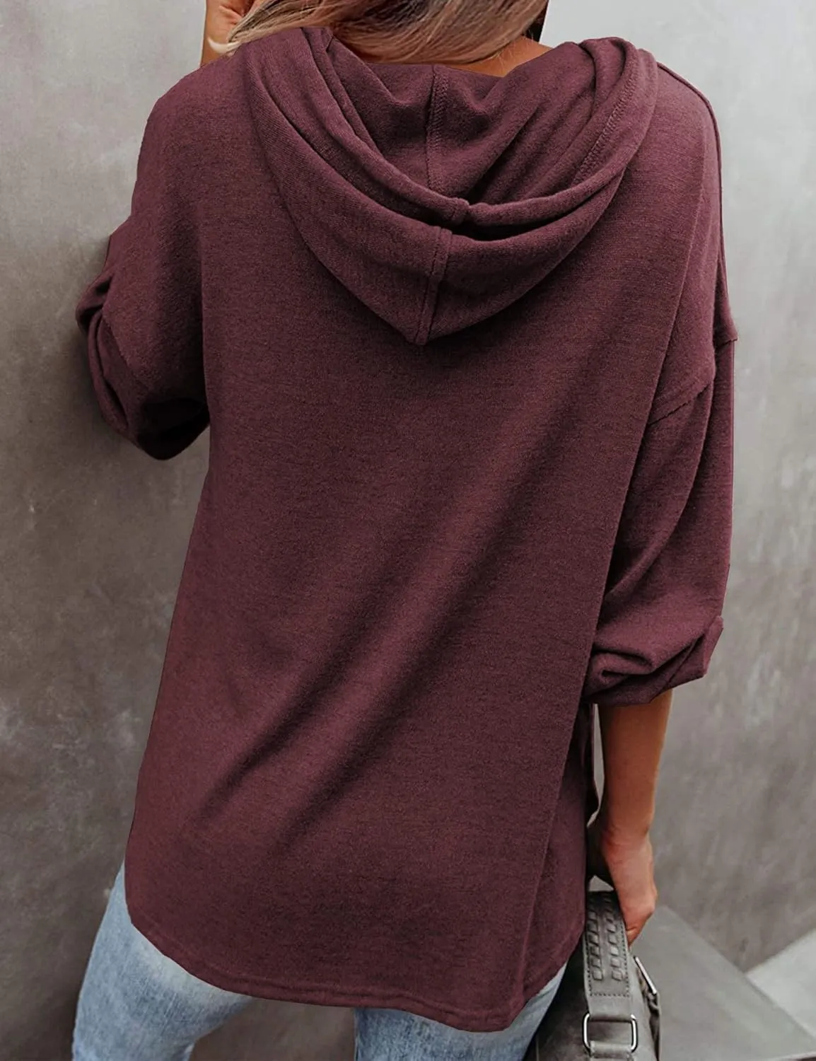 LuckyMore Women's Sweatshirts Hoodie Casual V Neck Long Sleeve Button Pullover Tunic Tops