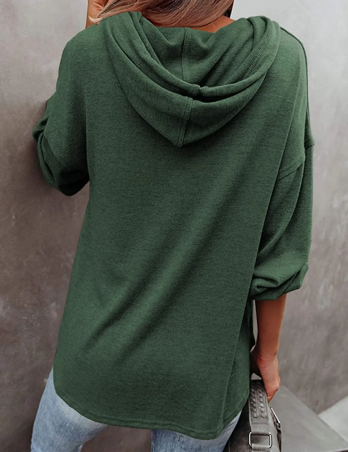 LuckyMore Women's Sweatshirts Hoodie Casual V Neck Long Sleeve Button Pullover Tunic Tops