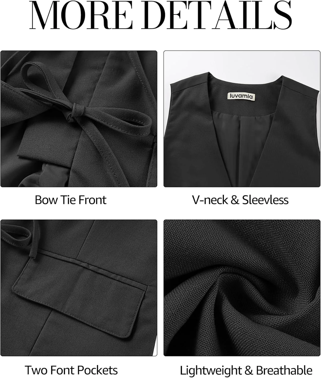 luvamia Linen Vest for Women Trendy Sleeveless Tie Front Tops Summer Casual Top Waistcoat Suit Vests with Pockets