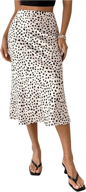 MakeMeChic Women's Bodycon Midi Skirt Satin Flared Hem Ruffle Elegant High Waist Skirts